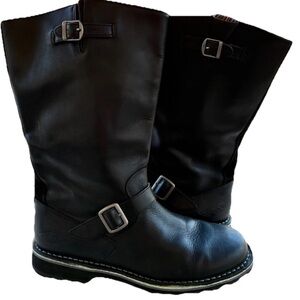 MERRELL Wilderness Remix Black Leather Boots Side Zipper Womens 9.5 Vibram Moto